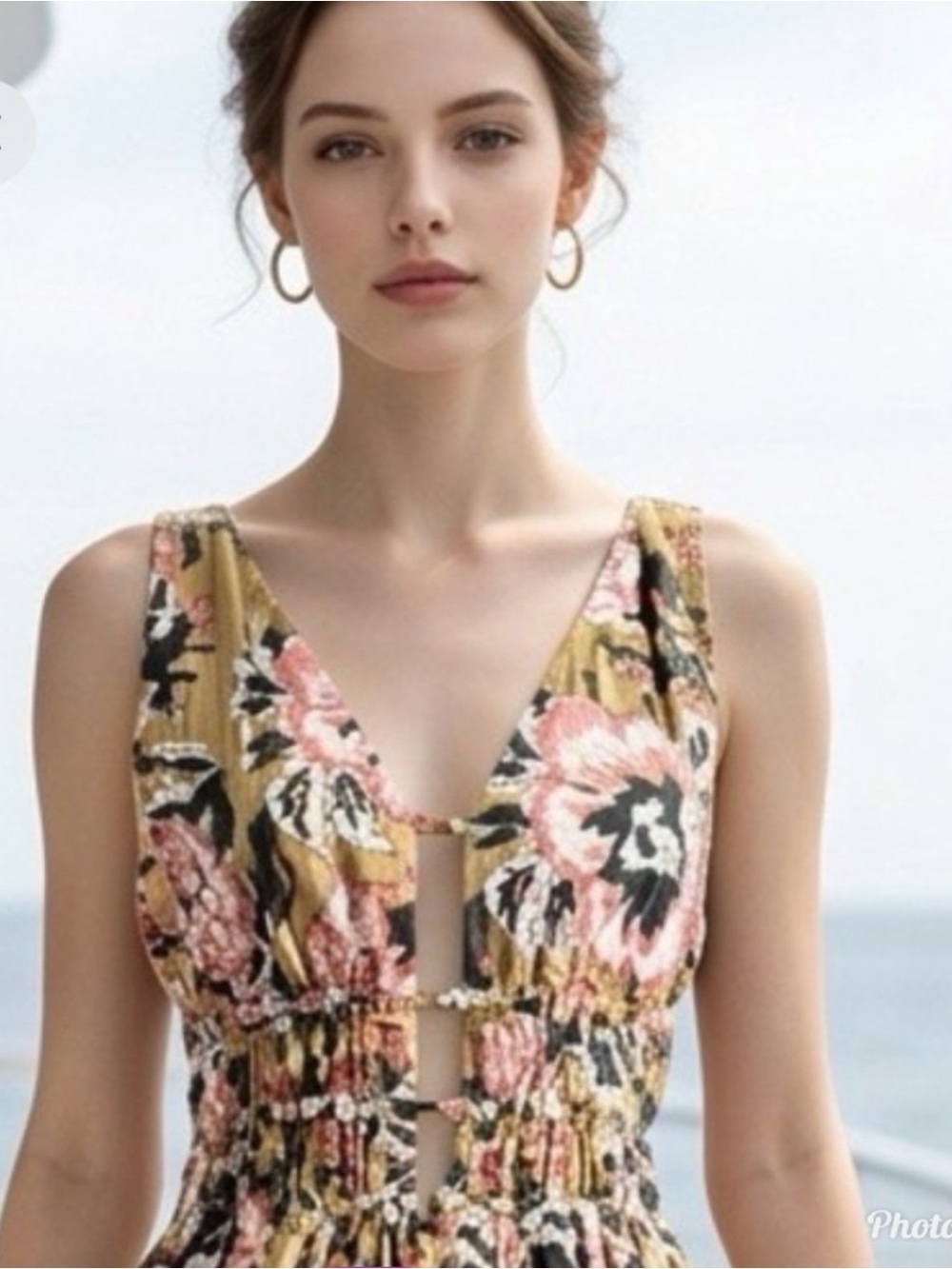 Caroline Constas Floral Midi Dress size L Green Pink NWT - Picture 3 of 10